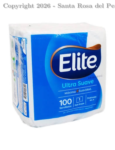 SERVILLETAS ELITE  DOBLADA X 4 BLANCA X 100 UNID. 33 CM X 33 CC.